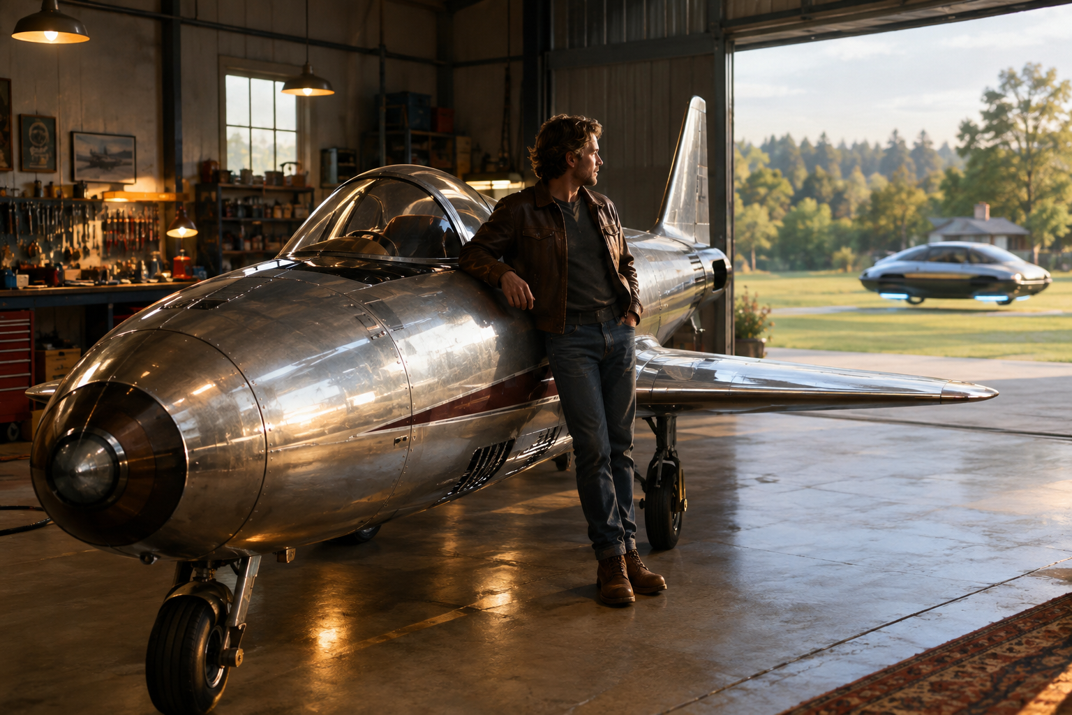 Personal hangar with a sleek spacecraft